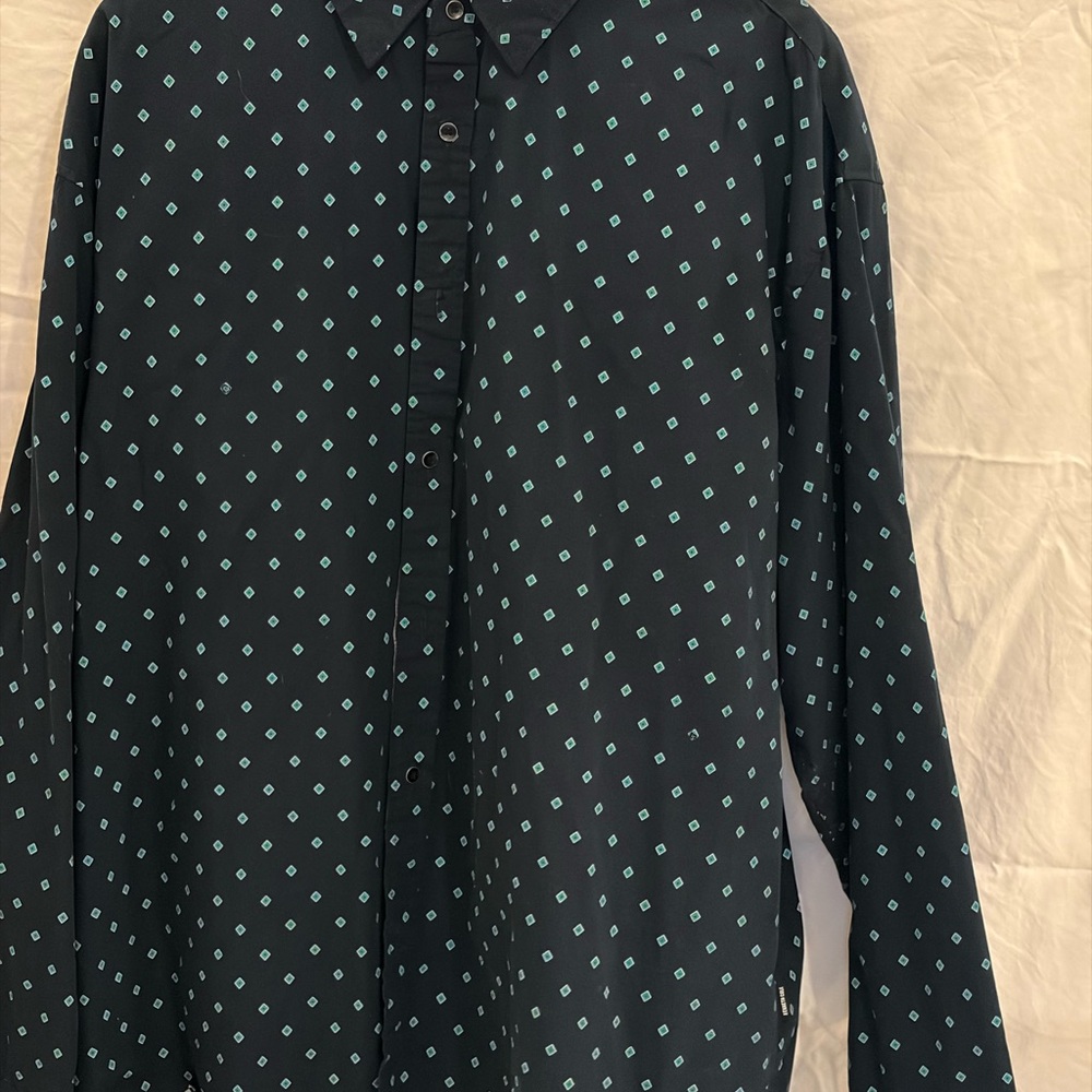 Kenneth Cole Black and Teal Casual Button Down Shirt